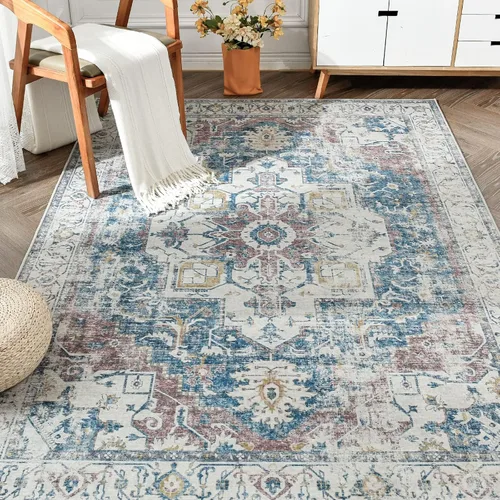Miniatura 44 de jinchan Alfombra de Área 2x3 pies Alfombra Vintage de Entrada Lavable Bohemia Tapete Interior para Puerta Medallón Floral Tapete Pequeño para Puerta