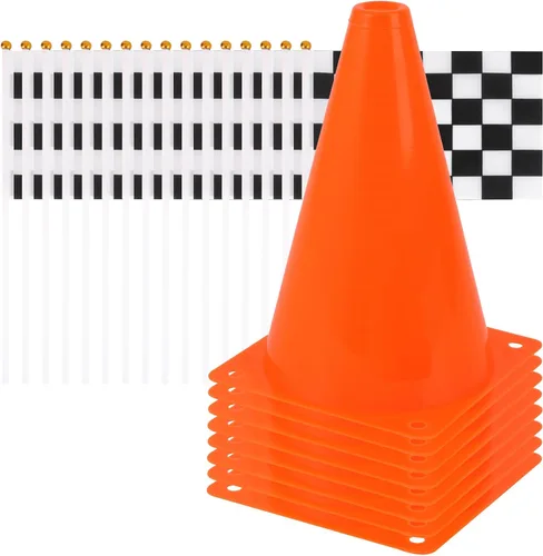 Miniatura 9 de Conos de tráfico mini (con agujero en la parte superior) con banderas de carreras a cuadros, conos de seguridad deportivos para conos de fútbol