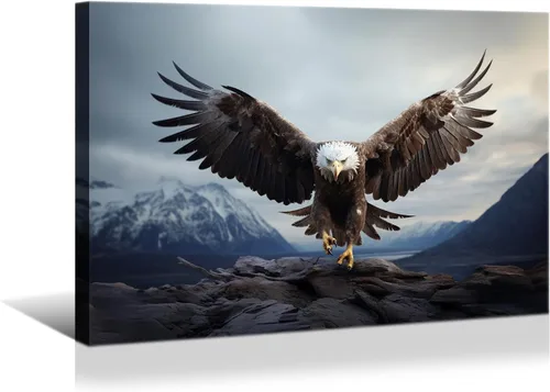 YONICA Lienzo de pared de animales de la naturaleza, pintura de pared de águila, impresión artística de águila calva voladora impresa en lienzo para