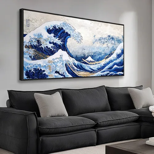 The Mode Art The Great Wave Off Kanagawa - Lienzo enmarcado para pared, cuadros abstractos de paisaje marino, arte japonés moderno para decoración
