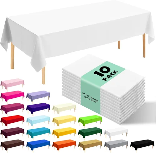 Miniatura 34 de Paquete de 10 manteles desechables de plástico premium de 54 x 108 pulgadas, mantel rectangular para mesa, para cumpleaños, bodas, Navidad, Beige