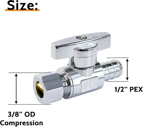 Miniatura 2 de Vintex Válvula recta PEX de compresión PEX de 1/2 pulgada x 3/8 pulgadas de diámetro exterior PEX paquete de 5 válvulas, válvula de cierre de agua