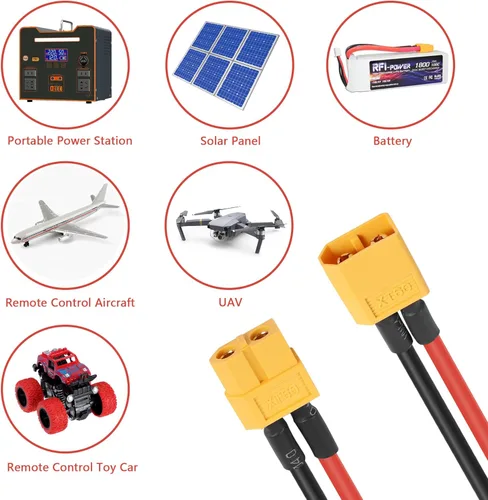 Miniatura 3 de YAODHAOD XT60 Cable de extensión de enchufe 12AWG 50CM cable de silicona, conector XT60 para batería RC Lipo, piezas de juguete de repuesto