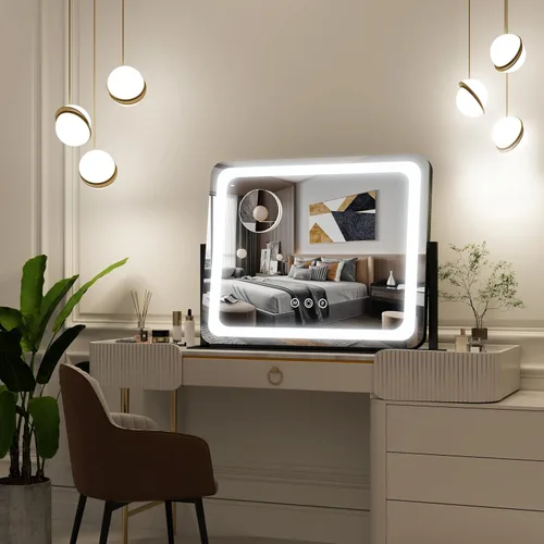 Miniatura 3 de FENNIO - Espejo de tocador con luces, espejo de maquillaje iluminado LED, pantalla táctil con 3 modos de iluminación, regulable, para mesa