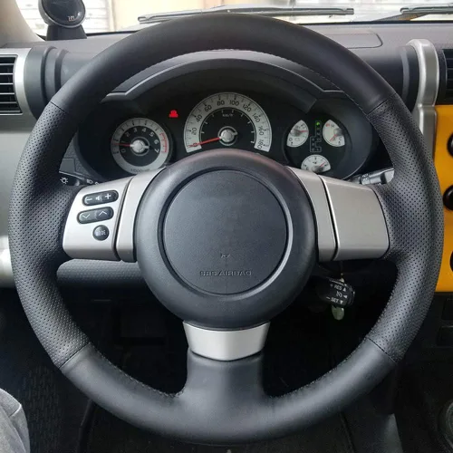 Miniatura 2 de Funda para volante de cuero negro personalizado con fibra de carbono para Toyota FJ Cruiser 2007 2008 2009 2010 2011 2012 2013 2014, piezas