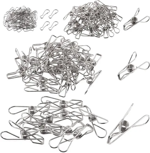 Swpeet Juego de 145 pines de acero inoxidable de 1.7 pulgadas, 2.4 pulgadas, 3.2 pulgadas, con ganchos de resorte de metal, clip de alambre
