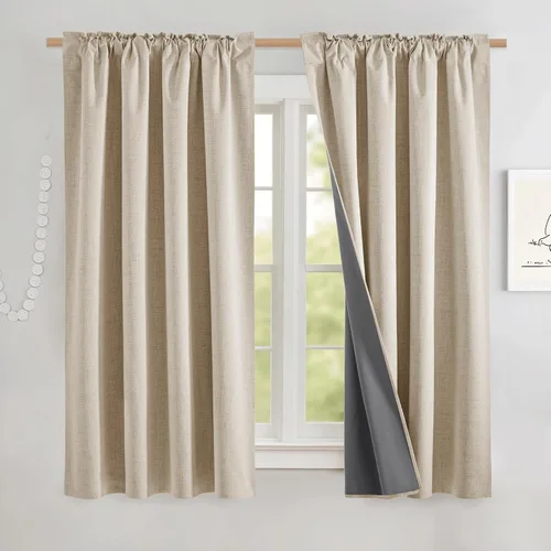 Miniatura 86 de NICETOWN Cortinas 100% opacas de 63 pulgadas de largo, 2 paneles de cortinas cortas con aislamiento térmico con forro para dormitorio, cortinas