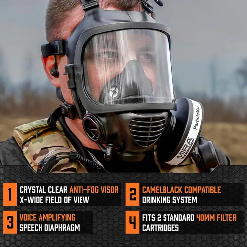 Miniatura 3 de MIRA Safety M Certificada CBRN Máscara de Gas de Rostro Completo Respirador Reutilizable de Grado Profesional (Máscara CM-6M CON Sistema de Beber)