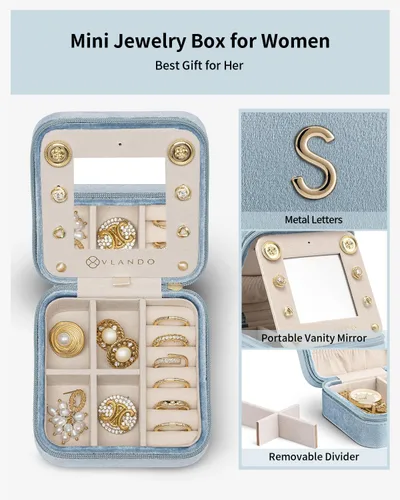 Miniatura 4 de Vlando Organizador de joyas de viaje para mujer - Organizador de collares, aretes y anillos - azul