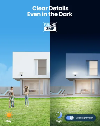 Miniatura 3 de Olafus Cámara de seguridad con reflector exterior – Cámara de seguridad 2K QHD con luces de inundación activadas por movimiento, zonas de detección