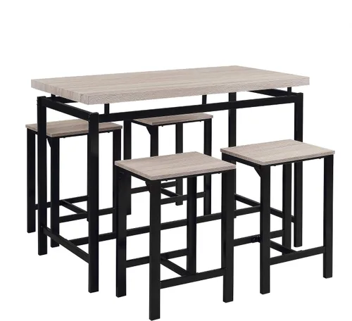 Miniatura 4 de Moderno juego de comedor de 5 piezas con encimera y altura de barra, mesa de comedor y 4 sillas, adecuado para comedor, cocina, bar (beige @A ~)