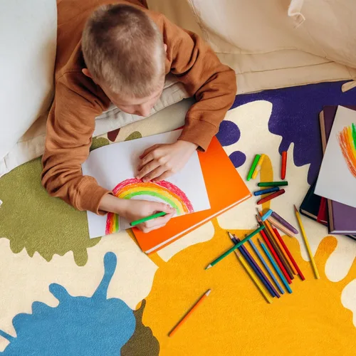Miniatura 6 de STARUIA Alfombra de Área Colorida, Alfombra de Aula de 5'x7' para Niños, Alfombras Lavables con Salpicaduras de Pintura para Sala de Juegos, Tinta