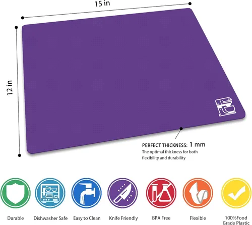Miniatura 3 de ZVP Juego de 3 tablas de cortar de plástico flexibles para cocina, tablas de cortar con icono de comida, alfombrillas de corte antideslizantes