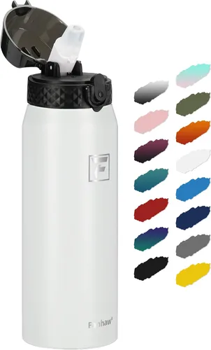 Miniatura 37 de Fanhaw Botella de agua de acero inoxidable aislada para niños de 20 onzas con tapa con popote, a prueba de fugas y antipolvo, botella de uso diario