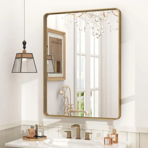 Miniatura 96 de Paquete de 2 espejos de baño con marco de metal negro de 22 x 30 pulgadas, espejo rectangular redondeado negro mate, antioxidante, se cuelga