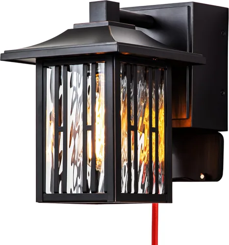 Miniatura 11 de Luces de porche al aire libre, luces de pared exterior para montaje en pared, iluminación impermeable para patio con vidrio ondulado de agua