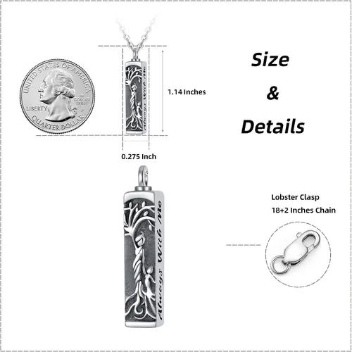 Miniatura 27 de Collar con colgante de urna de cenizas de cremación y árbol de la vida para mujer, plata de ley US1