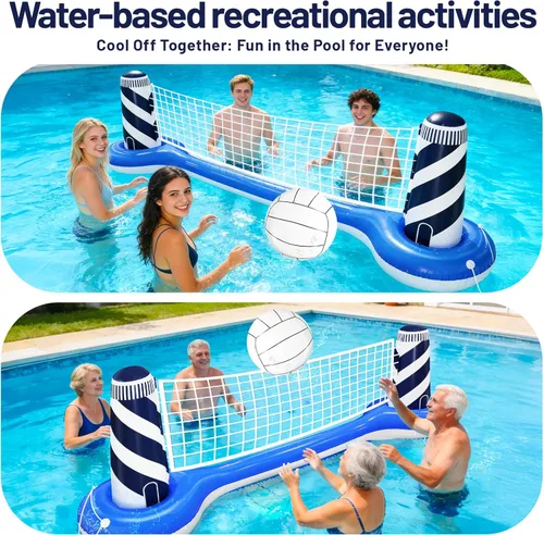 Miniatura 7 de Juego de flotador inflable de red de voleibol con pelota de playa de 19 pulgadas, diseño de faro, juguetes flotantes para deportes acuáticos