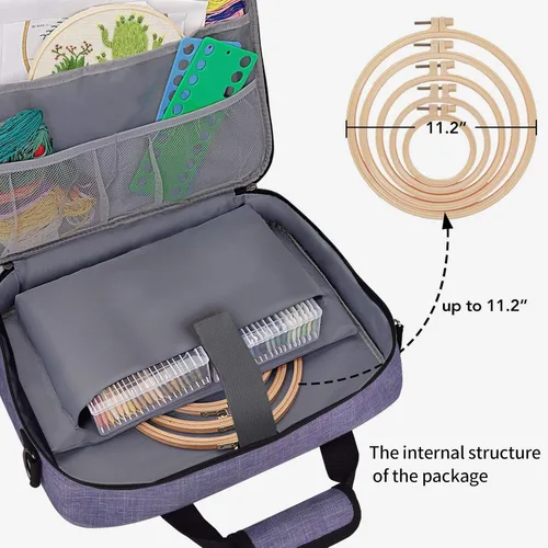 Miniatura 2 de BAGLHER Bolsa Organizadora de Punto de Cruz y Bordado - Gran Almacenamiento Portátil para Proyectos con 3 Compartimentos, Estuche de Transporte