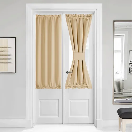 Miniatura 70 de NICETOWN Cortinas opacas unicolor con aislamiento térmico para puerta francesa, granja, oscurecimiento de habitación, puertas y ventanas de Marrón
