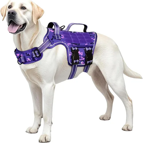 Miniatura 21 de Arnés para perros grandes resistente, arnés táctico sin tirones para perro con sistema Molle, chaleco para perro de servicio fácil de poner y Negro