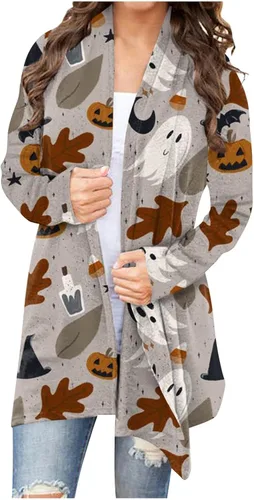 Nadition Halloween Print Cardigan for Women Trendy Long Sleeve Womens Shirts Lightweight Tops for Women 2023 Jacket Coat