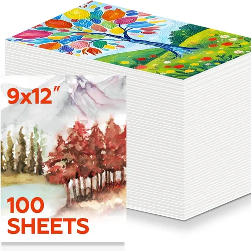 100 hojas de papel de acuarela a granel, 9 x 12 pulgadas, prensa en frío de 140 libras/300 GSM, papel de acuarela para niños y adultos. Papel de