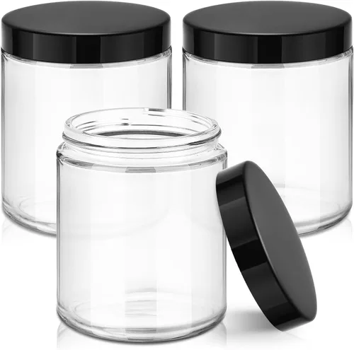 Tecohouse Tarros de Vidrio de 8 onzas con Tapas, Juego de 3 Tarros para Velas con Etiquetas en Blanco, Vidrio Transparente de 250g, Boca Ancha |