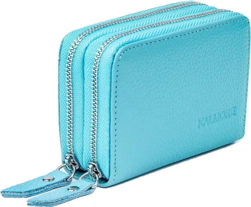 Miniatura 4 de Billeteras de cuero para mujer con doble cremallera RFID bloqueo bolsillo para monedas