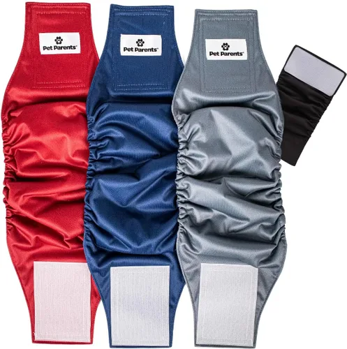 Pet Parents® Bandas para el vientre lavables para perros machos (paquete de 3) + Extendrs® de pañales duraderos para perros machos, pañales prémium