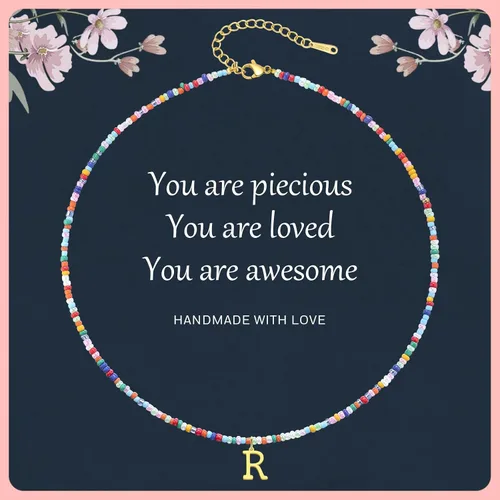 Miniatura 7 de Collares con iniciales de cuentas coloridas para niñas, adolescentes, regalos hechos a mano, personalizados, de acero inoxidable chapado en oro