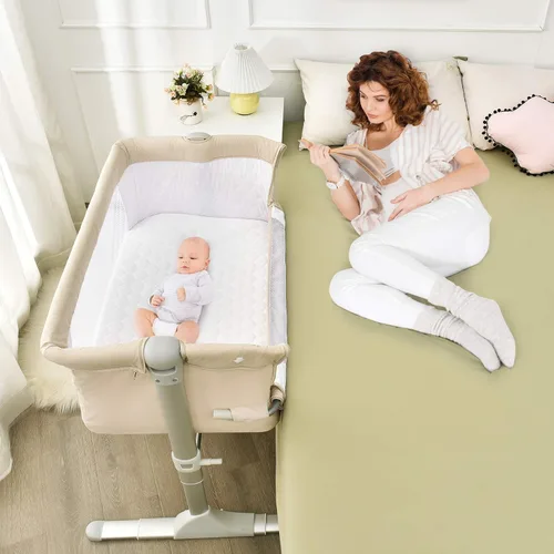 BABY JOY Cuna de noche para bebé, cuna portátil de viaje con bolsa de transporte, cuna para recién nacidos para bebés, cuna para niños con colchón