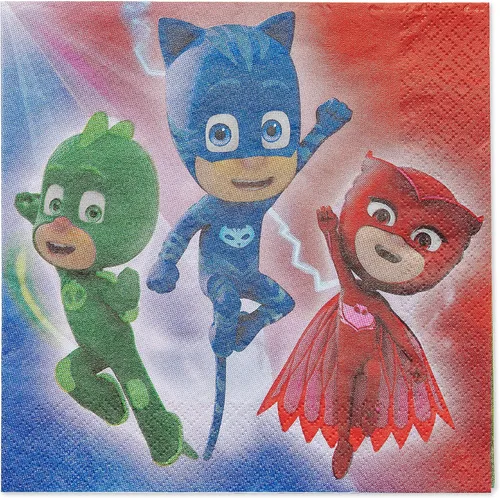 PJ Masks - Servilletas de almuerzo, 6.5 x 6.5 pulgadas (paquete de 16), diseño audaz y ecológico, perfectas para fiestas y eventos infantiles