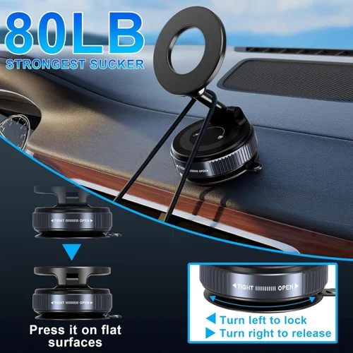 Miniatura 3 de Soporte magnético de teléfono al vacío para tu automóvil, soporte de teléfono ajustable de 360° para Magsafe con potente imán, soporte plegable