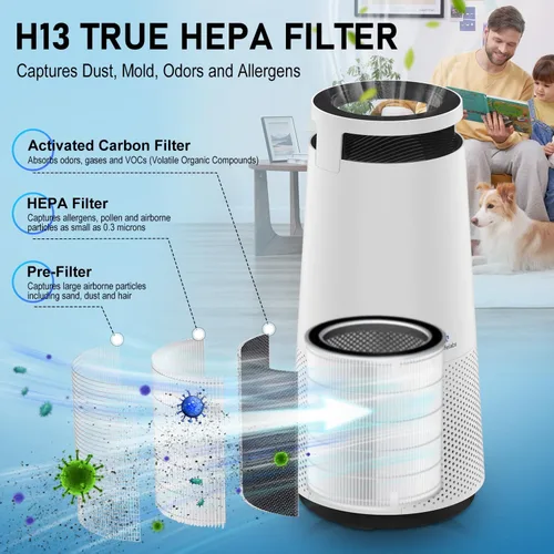 Miniatura 3 de DH Lifelabs Purificador de aire para el hogar, purificador de aire ionizador para alergias, filtro purificador de aire HEPA elimina el olor