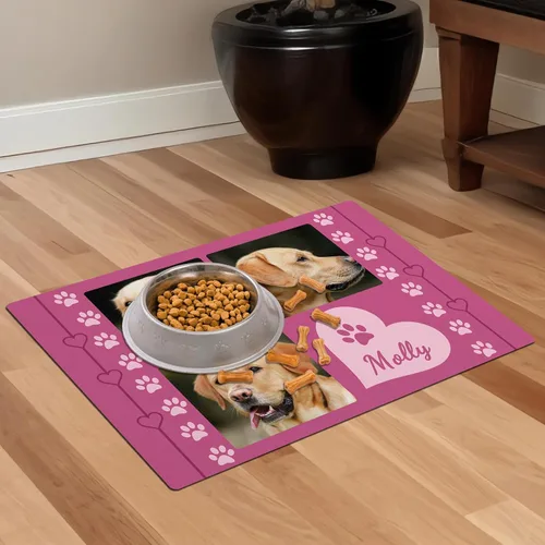 Miniatura 5 de Alfombrillas personalizadas de piel sintética para comida y agua, antideslizante e impermeable para nombre/foto, tapete personalizado