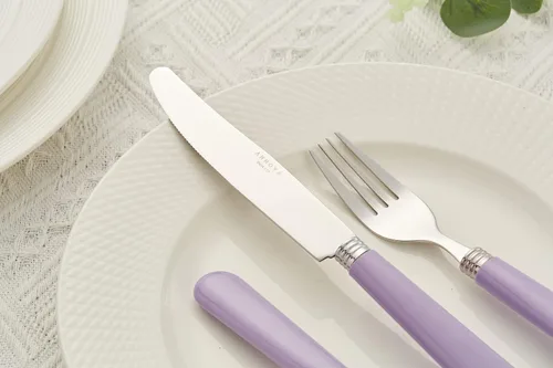 Miniatura 9 de ANNOVA Vajilla colorida de acero inoxidable, utensilios de cocina, incluye cuchillos, tenedores, cucharas, tenedores de ensalada y cucharas de Lila