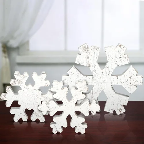 Miniatura 11 de Bucherry 3 Piezas Decoración de Copos de Nieve de Madera de Invierno Letreros de Mesa de Copos de Nieve de Invierno Rústicos Bloques de Madera