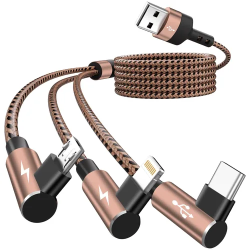 Miniatura 22 de Cargador de teléfono de 90 grados, cable de carga múltiple 4 en 2, cable USB C CarPlay con doble tipo C, micro USB, puerto IP, cable USBC de nailon