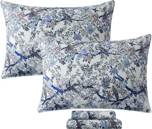 Miniatura 20 de FADFAY Juego de sábanas de rosas blancas, ropa de cama vintage floral de rosas, ropa de cama estilo rústico, 100% algodón egipcio percal, 800 hilos