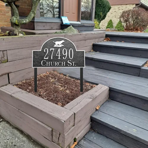 Miniatura 6 de Letrero de dirección montado en el césped, letrero de número de casa personalizado con 2 estacas de metal sólido, números de dirección para estilo 2
