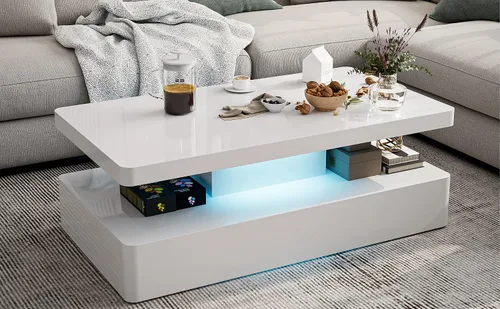 Miniatura 10 de Mesa de centro LED moderna, mesa de centro negra de alto brillo con luces LED de 16 colores, rectangular, 43.3 x 23.6 x 15.4 pulgadas Negro