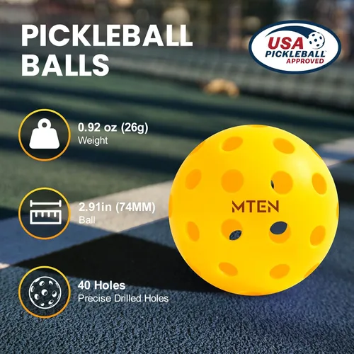 Miniatura 2 de MTEN Pelotas de pickleball para exteriores, aprobadas por USAPA, paquete de 12 bolas de pickleball de 40 agujeros para exteriores, alto rebote