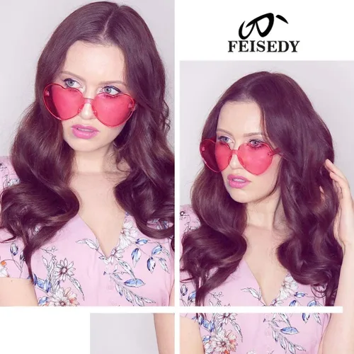 Miniatura 5 de FEISEDY Gafas de sol sin montura en forma de corazón para mujer, gafas de amor a la moda B2419