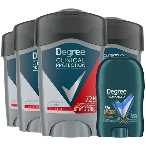 Degree Desodorante para hombres, protección clínica, paquete de 4, antitranspirante Sport Strength 72H, suave sólido + desodorante de tamaño de