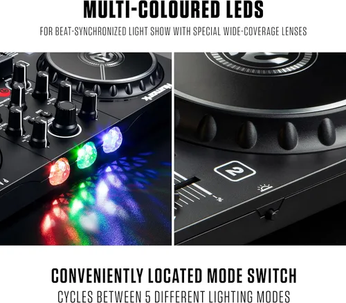 Miniatura 3 de Paquete de controlador DJ - Set DJ USB con luces de fiesta, 2 cubiertas, mezclador DJ, interfaz de audio y auriculares DJ - Numark Party Mix II