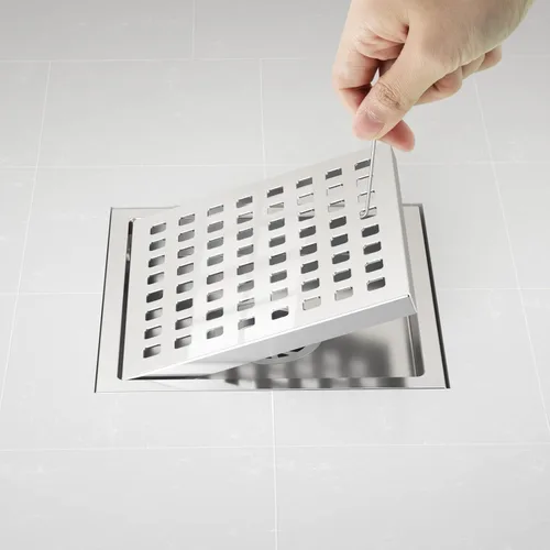 Miniatura 6 de EXF Drenaje de ducha cuadrado de 6 pulgadas, cromado, kit de drenaje de suelo de ducha de acero inoxidable con brida de ABS, cubierta de rejilla
