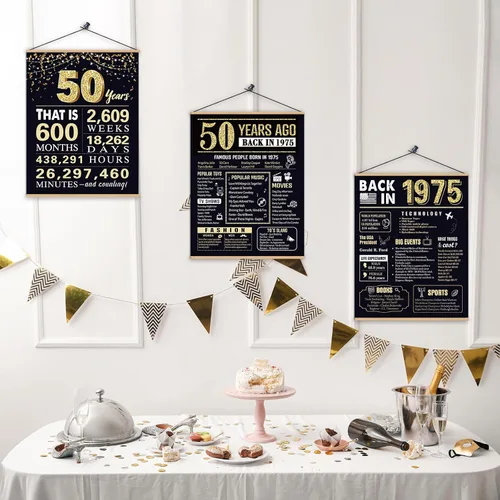 Miniatura 4 de Regalos de cumpleaños número 50 para hombres, decoraciones de cumpleaños de 1975, 3 piezas de 11 x 14 pulgadas, carteles de "Back in 1975" Hace 50