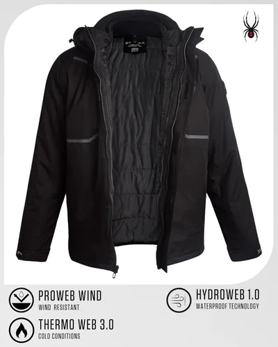 Miniatura 3 de Spyder Chaqueta de esquí para hombre, sistema 3 en 1, chaquetas de invierno impermeables para la nieve para hombre, chaqueta de snowboard