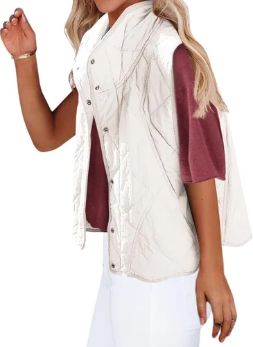 Miniatura 2 de SENSERISE Chaleco acolchado para mujer, con cuello alto, ligero, con botones y bolsillos
